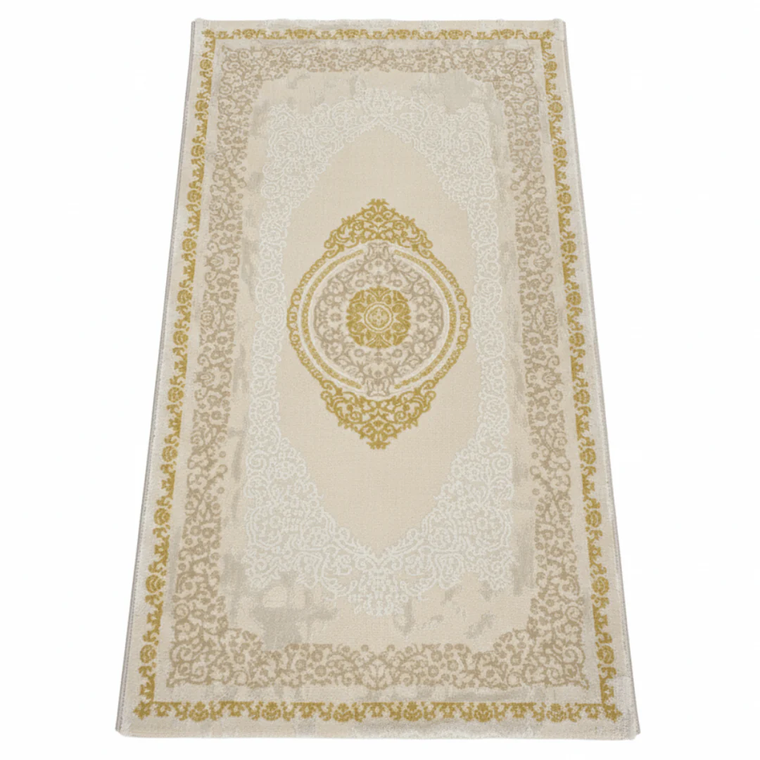 Lugo Ivory & Light Beige Carpet | Elegant Persian Medallion Design | 80 × 150 cm |