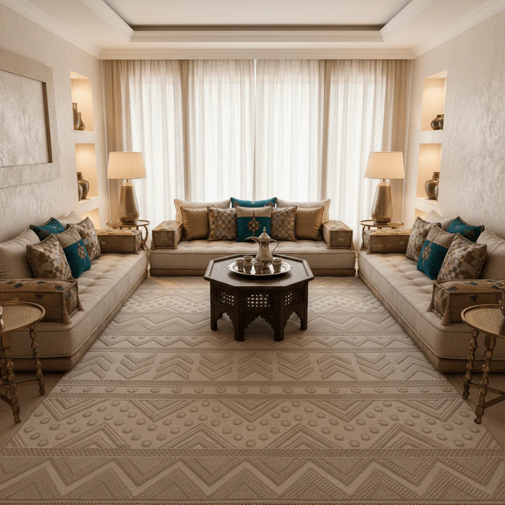 Jasmin Polypropylene Beige Carpet | Geometric Chevron & Dot Pattern | 250×350 cm | Made in Turkey | Stain-Resistant | Indoor Area Rug - Image 2