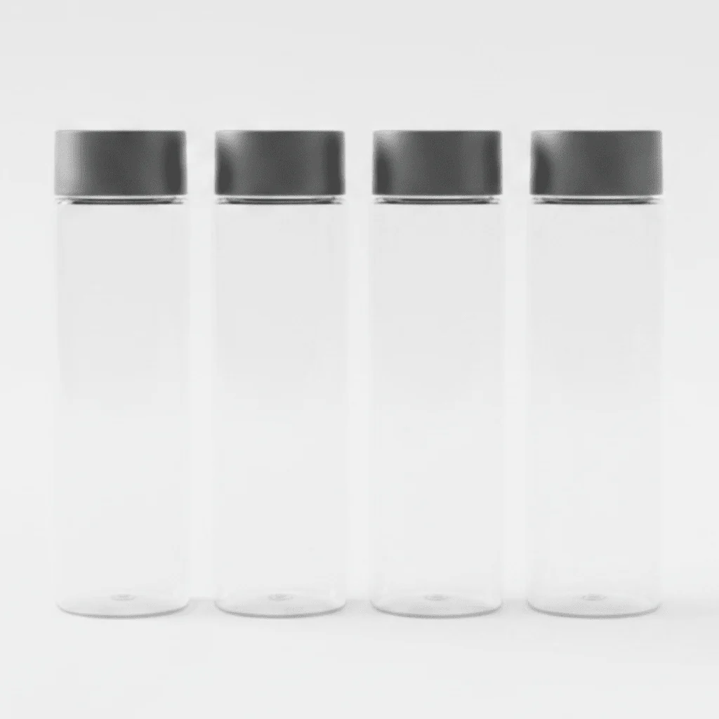 Jiham 4-Piece Clear Plastic Juice Bottles Set - 500ml - Grey Screw Cap