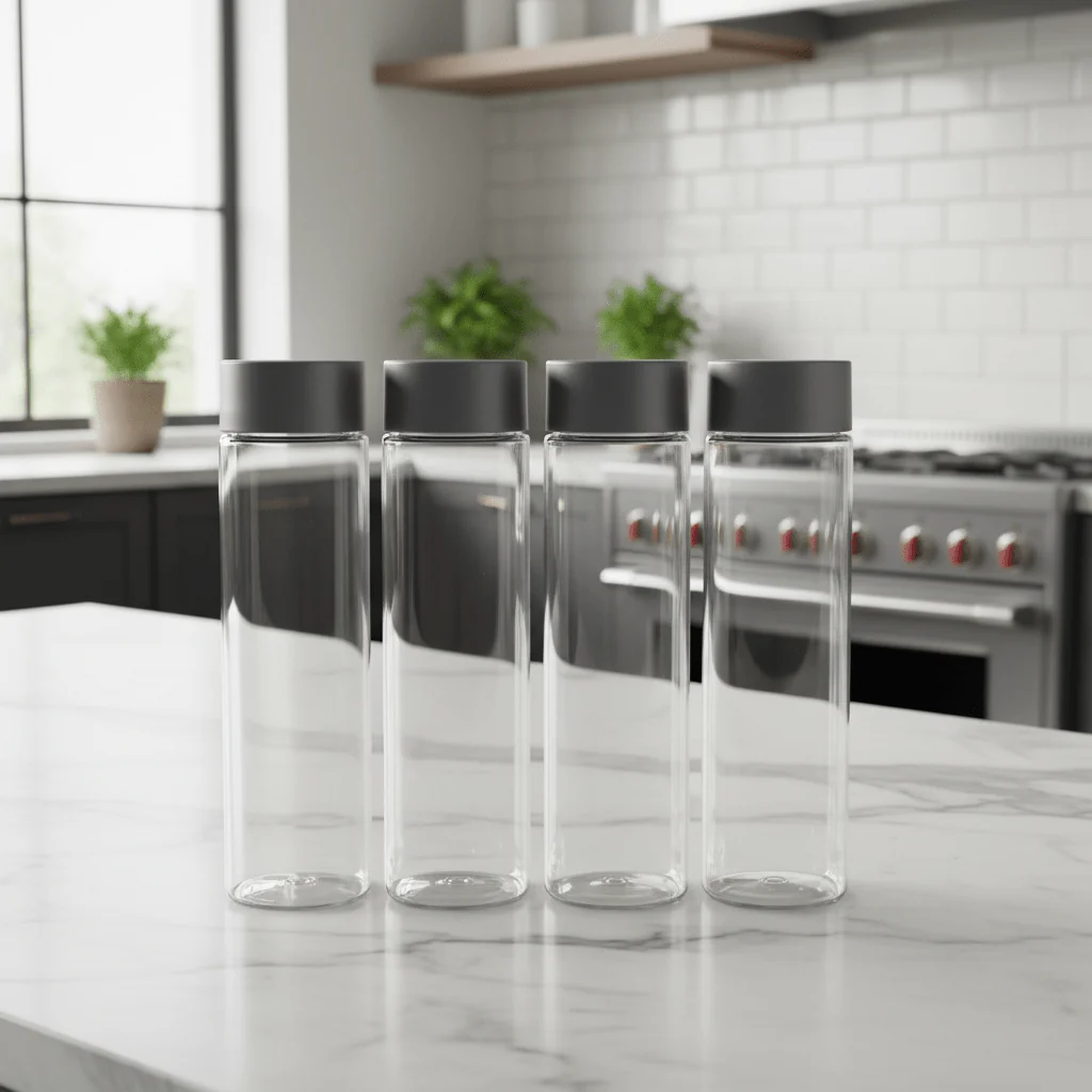 Jiham 4-Piece Clear Plastic Juice Bottles Set - 500ml - Grey Screw Cap - Image 3