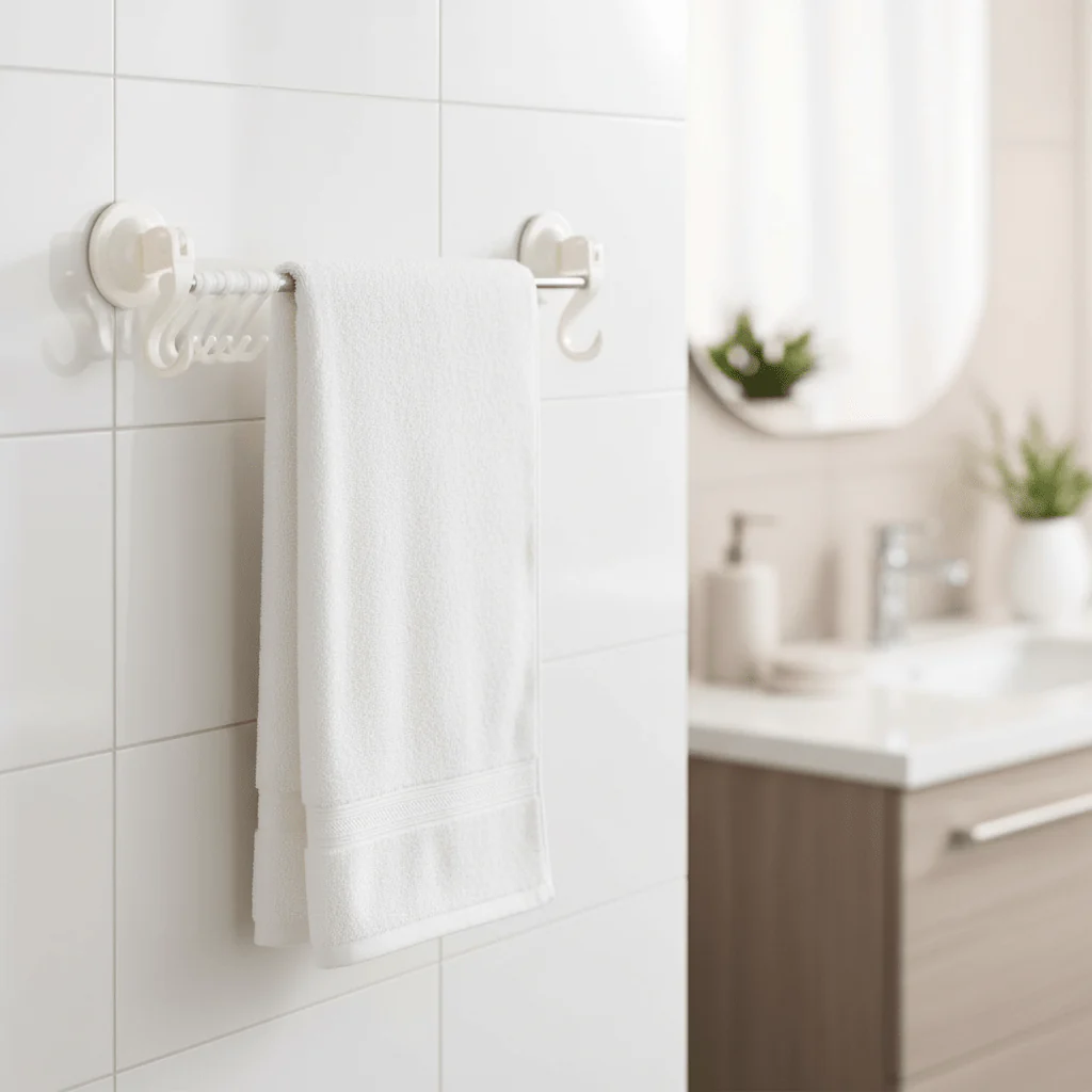 Jinghong Plastic & Steel Wall-Mounted Towel Holder – Space-Saving Bathroom Bar-40cm-Ivory - Image 2