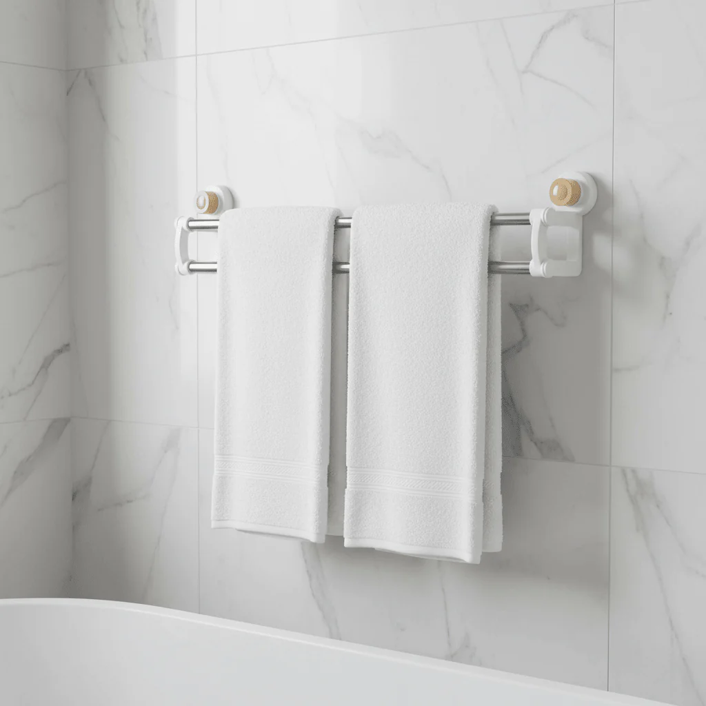 Jinghong Plastic & Steel Wall-Mounted Towel Hanger Strong Adhesive Holder-50cm-Ivory - Image 2