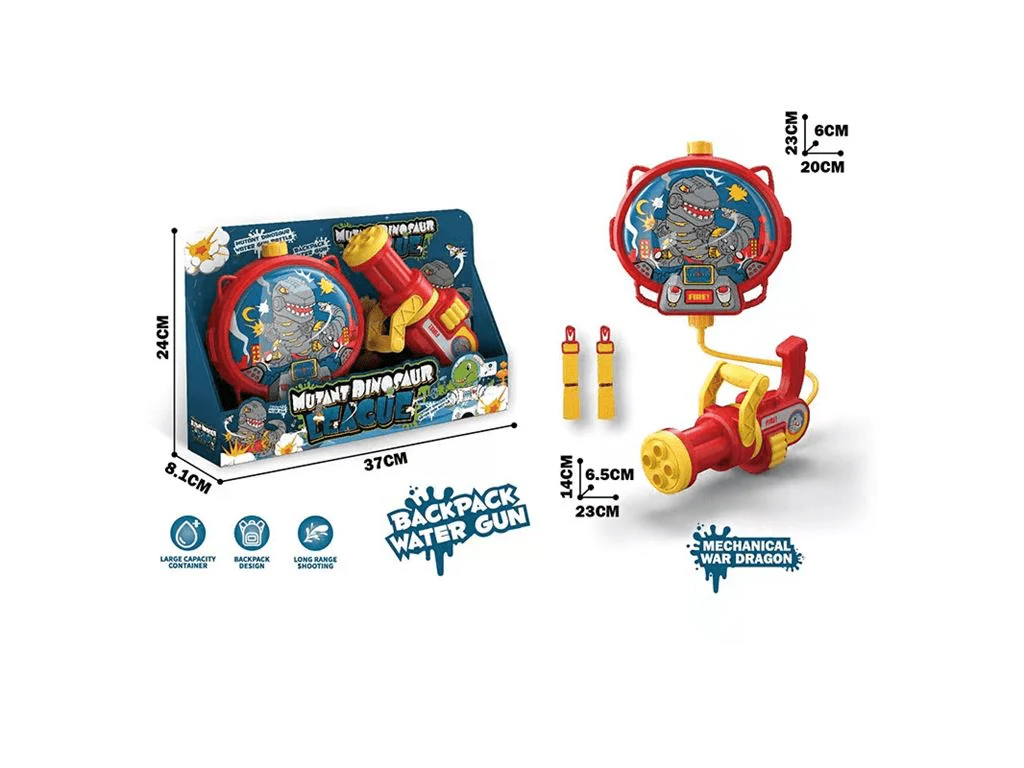 JOODI Dinosaur Water Gun Playset with Dinosaur Water Bottle, 8m-9m Shooting Range, Multicolour