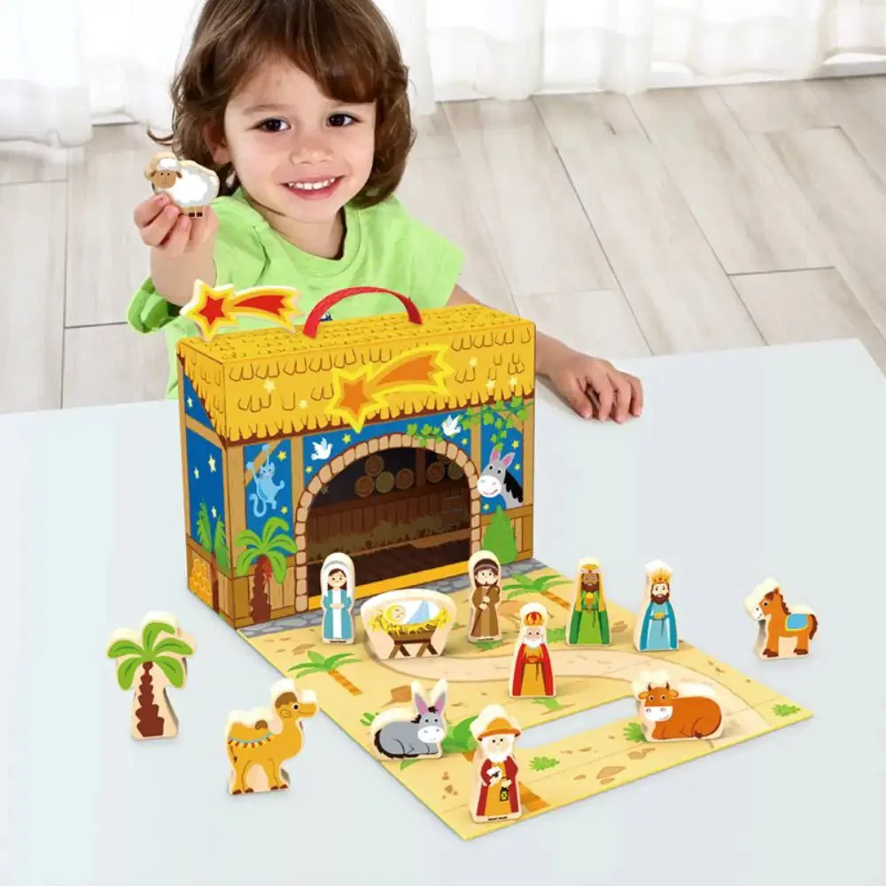 Joodi Merry Christmas 25pcs Wooden Village Set, Nativity Scene Play Box - Image 2