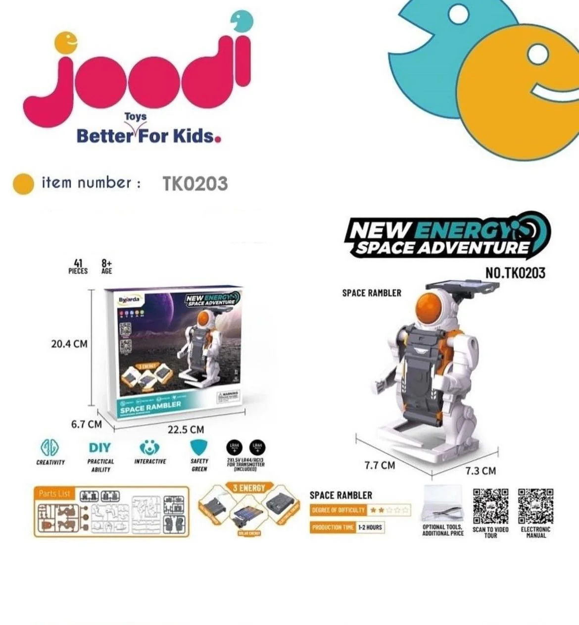 Joodi Space Rambler Robot Playset 3-Way Energy, 41-Pieces Educational Science Kit