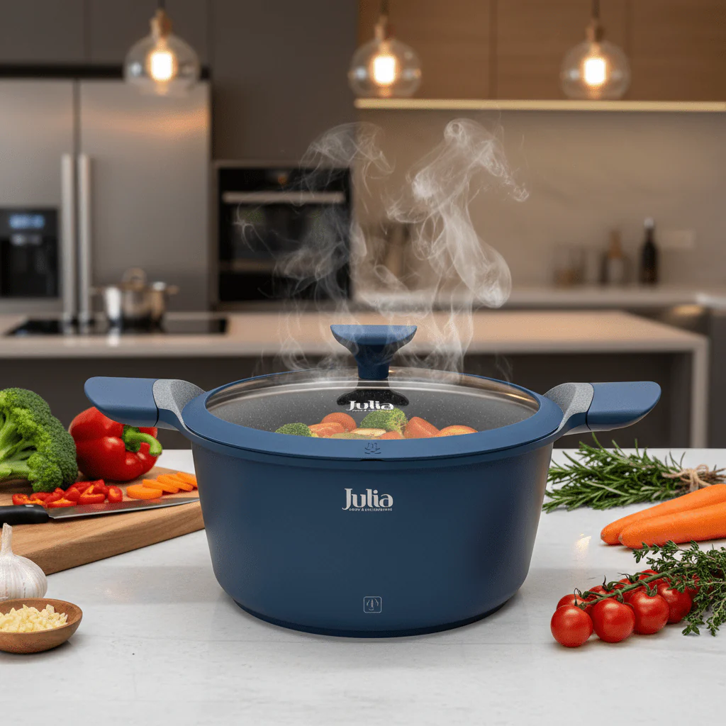 Julia Blue Casserole with Glass Lid | Non-Stick Grey Marble Coating | 24cm - Image 2