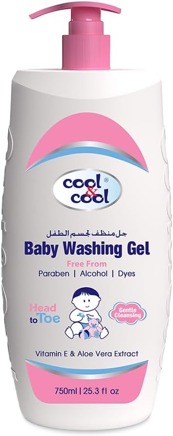 Cool & Cool Baby Washing Gel 750ml – Head to Toe Gentle Cleansing | Paraben-Free, Alcohol-Free, Dye-Free | Vitamin E & Aloe Vera