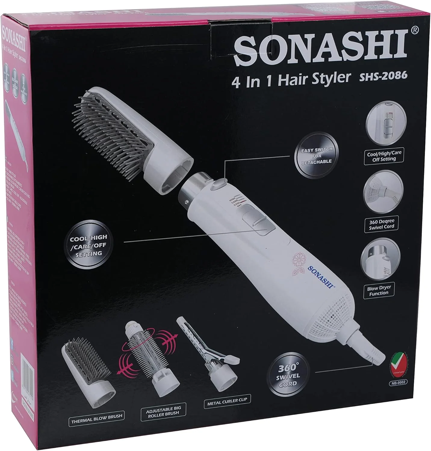 Sonashi SHS-2086 4 in 1 Hair Styler – 800w Hair Styling Tool with Detachable Thermal Brush, Convenient Settings – Personal Care Appliance - Image 5
