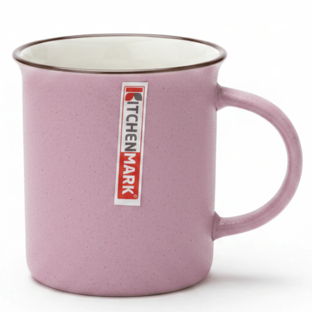 Kitchen Mark Vintage Enamel-Style Ceramic Mug — Dusty Pink | 325ml | Brown Rim
