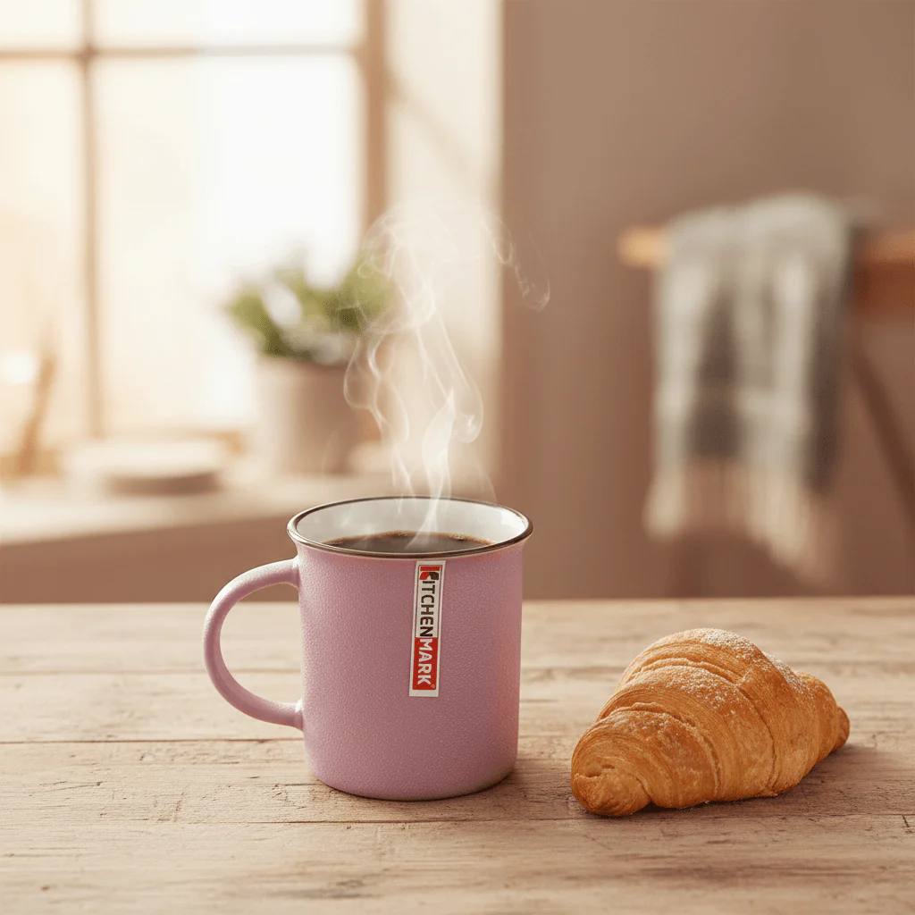 Kitchen Mark Vintage Enamel-Style Ceramic Mug — Dusty Pink | 325ml | Brown Rim - Image 2