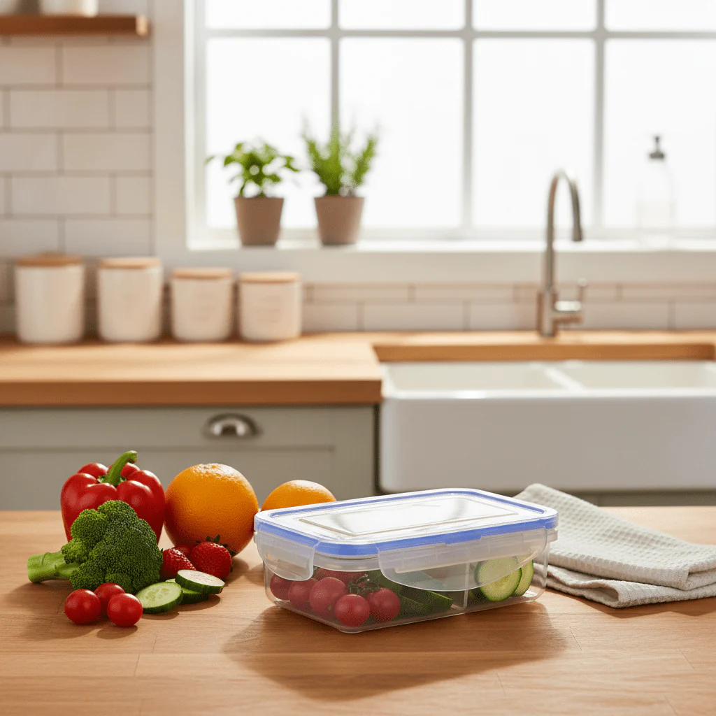 Kitchen Mark Plastic Rectangular Food container With Lid 420ml-Blue&Transparent - Image 3