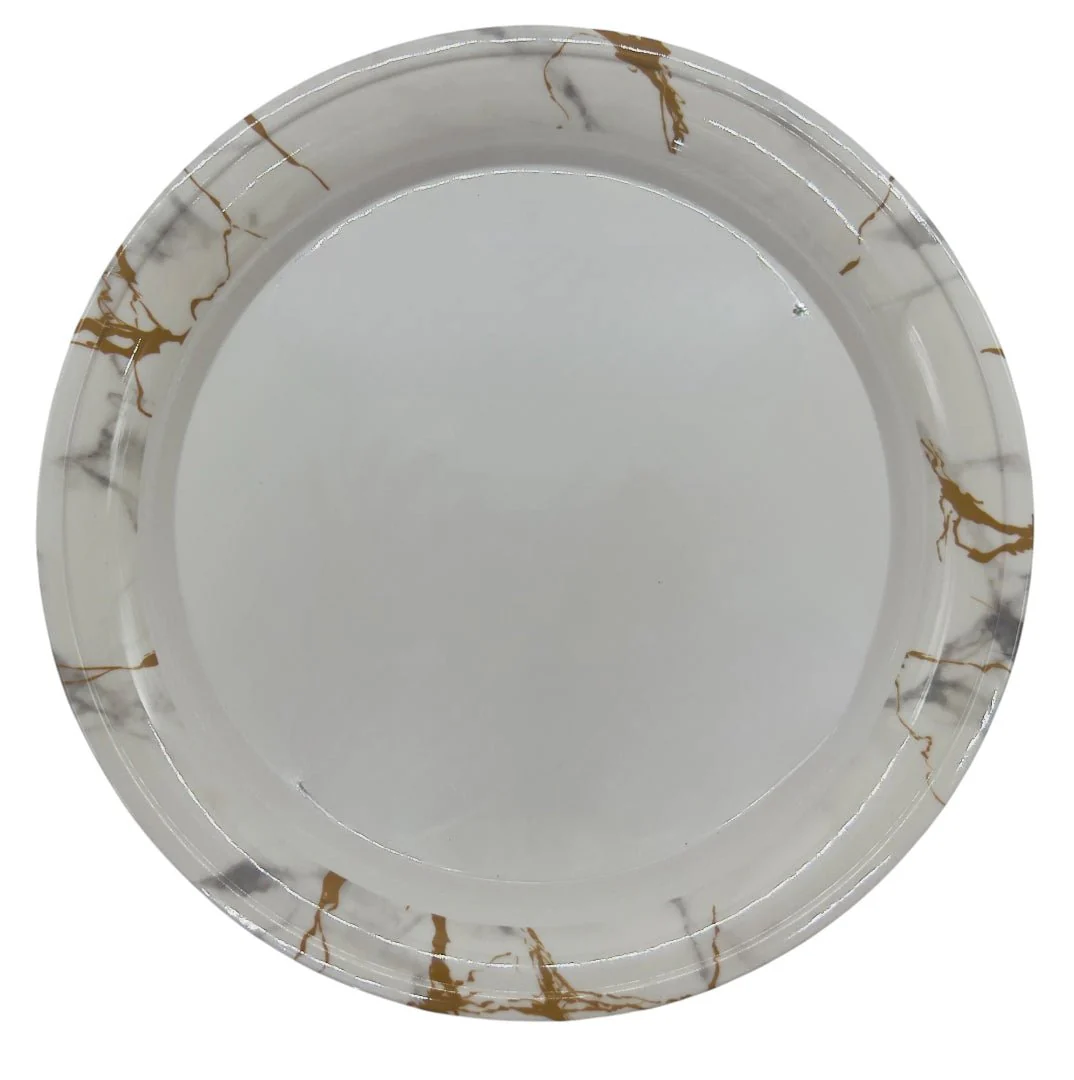 Kitchenmark Melamine Round Tray 35cm, White with Gold and Silver Pattern