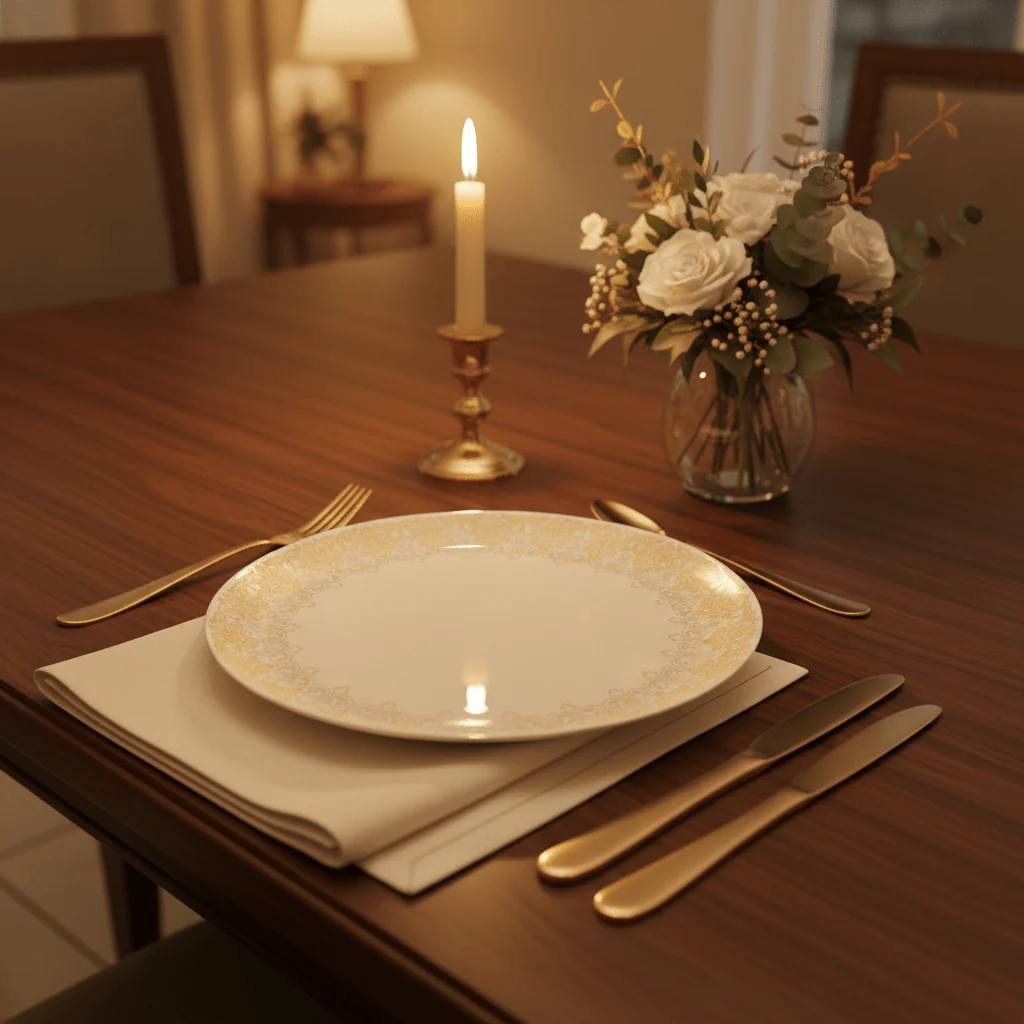 Larah by Borosil White & Gold Opalware Dinner Plate 10.5 Inch - Image 2