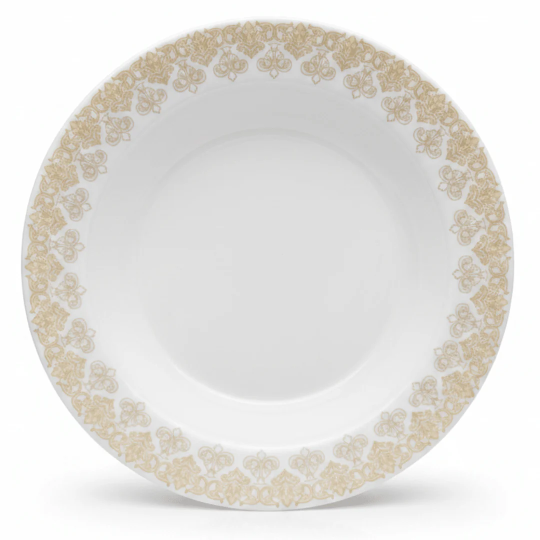 Larah by Borosil White & Gold Opalware Soup Plate 9 Inch