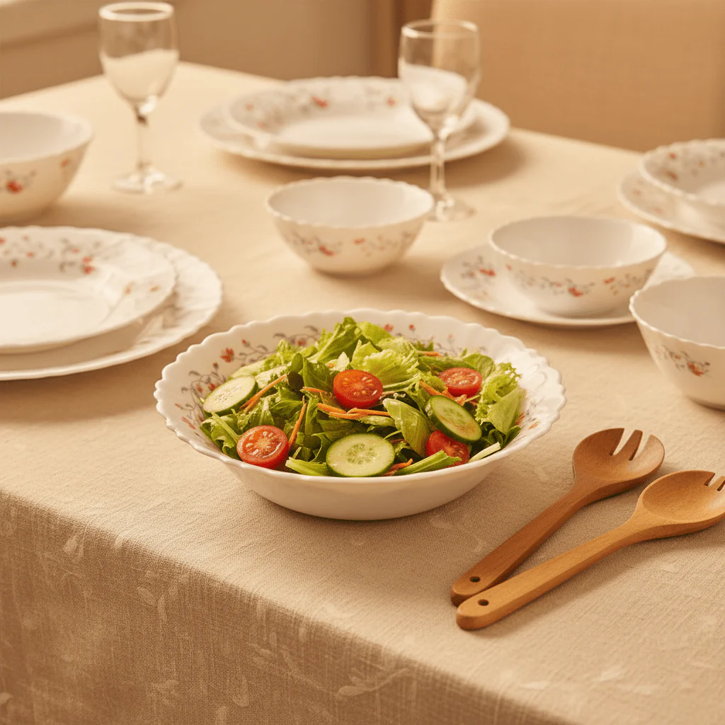 Larah Fluted White Opalware Multipurpose Bowl with Red Floral Design – 6.5 Inch - Image 3