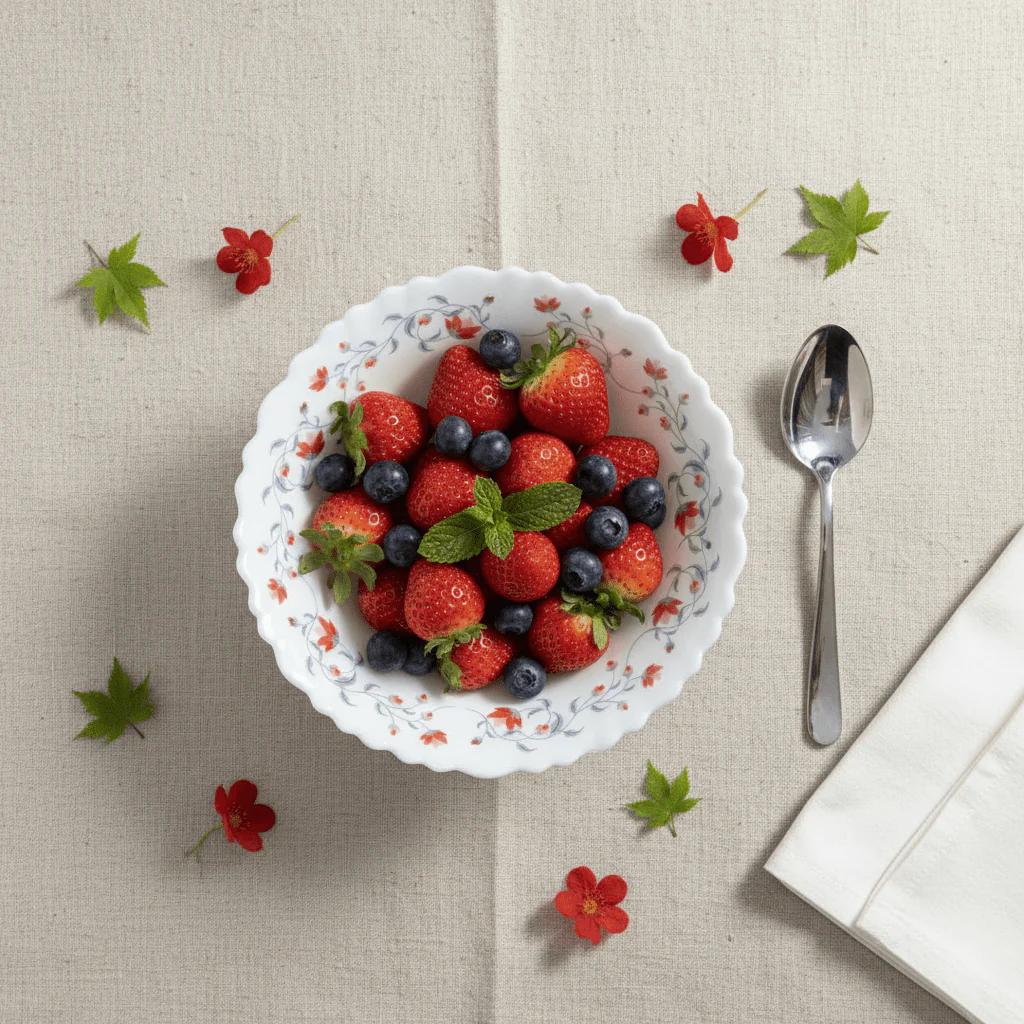 Larah Fluted White Opalware Multipurpose Bowl with Red Floral Design – 6.5 Inch - Image 4