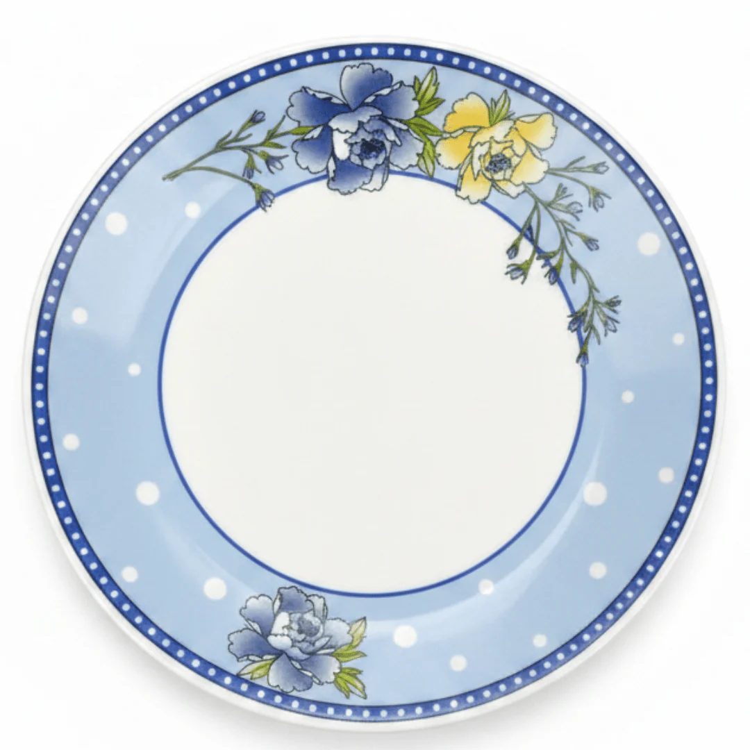 Larah White Opalware Side Plate with Blue Floral Design – 7.5 Inch
