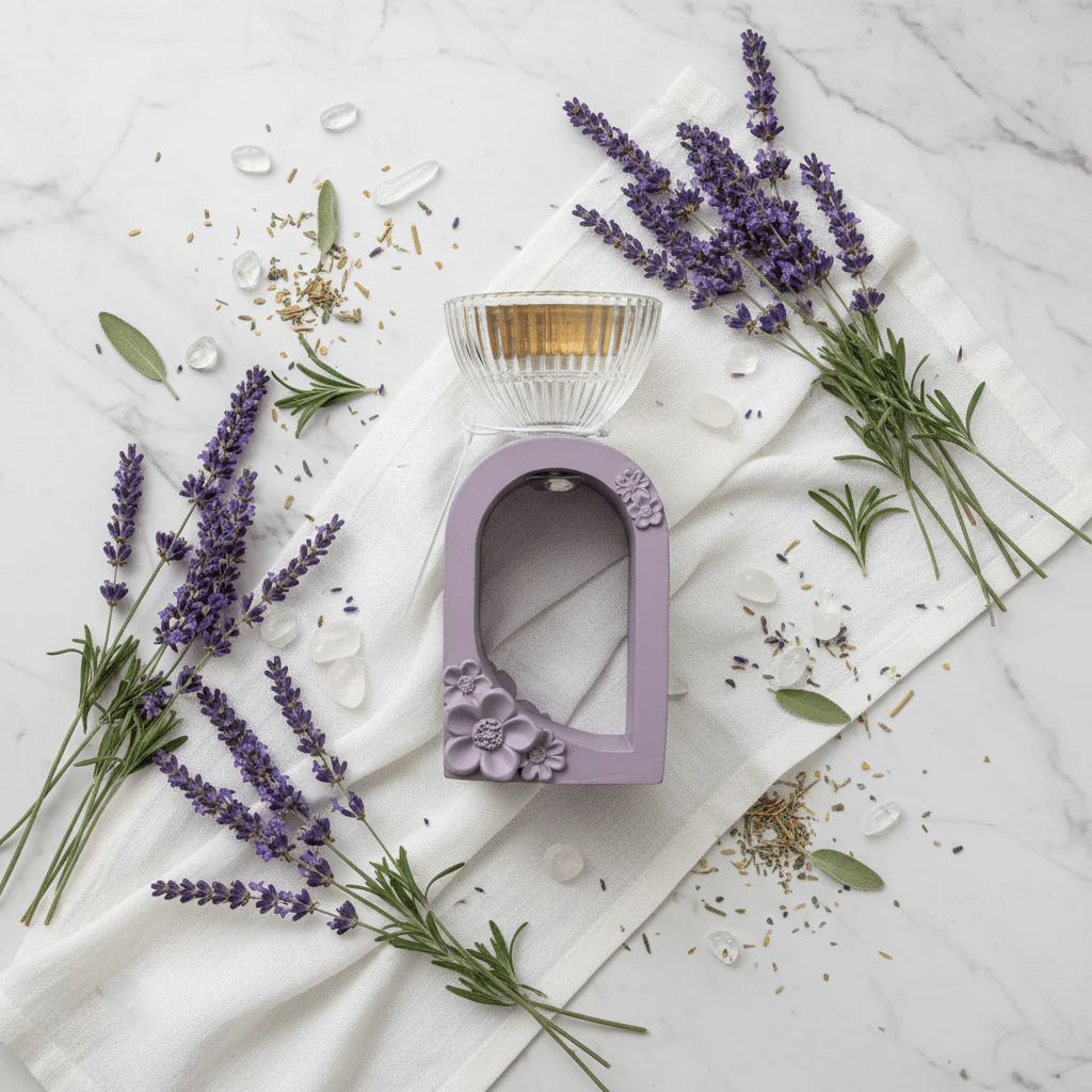 Lavender Chalk & Glass Incense Burner | Arch Floral Design | 15cm - Image 3