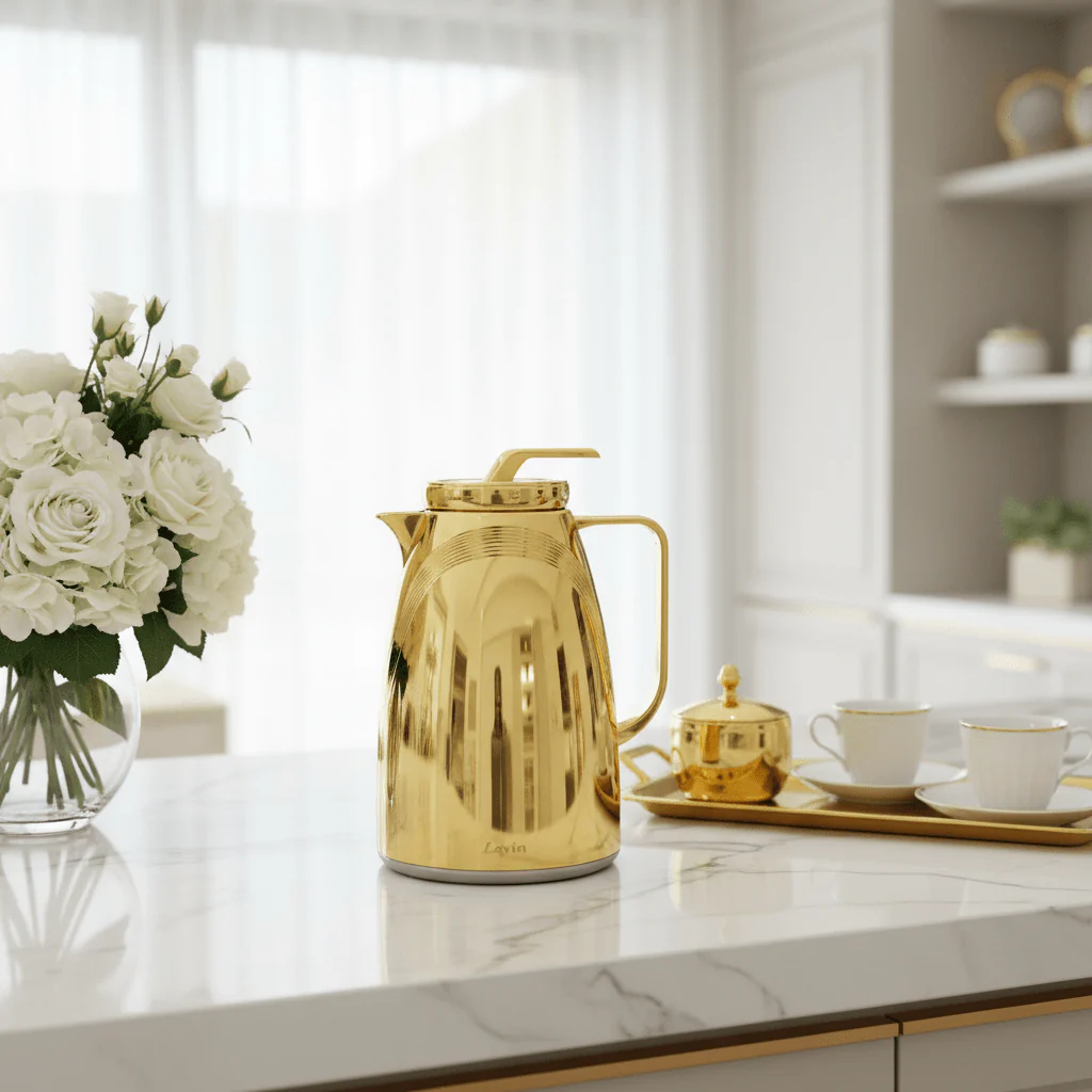 Lavin Gold Vacuum Flask | Arabic Dallah Thermos | 500ml , 1000ml | - Image 2