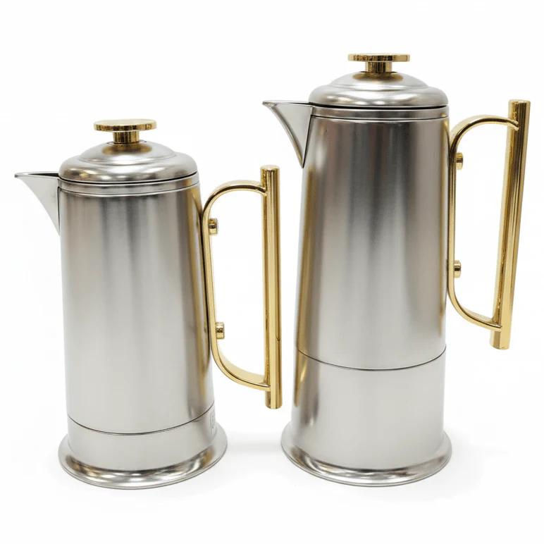 Lavin Luxury 2-Piece Vacuum Flask Set (0.6L & 1L) – Matte Nickel with Gold Accent Finish
