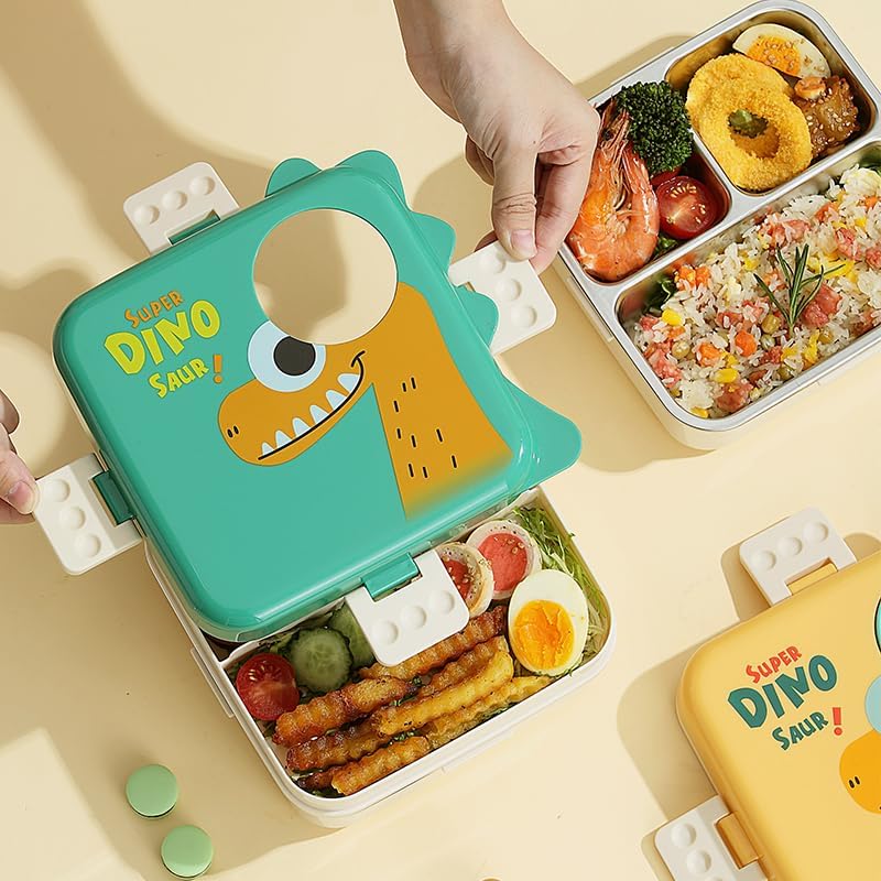 LAX SON Super Dino Individual Seal Lunch Box 1120ml + 70ml, Green - Image 5