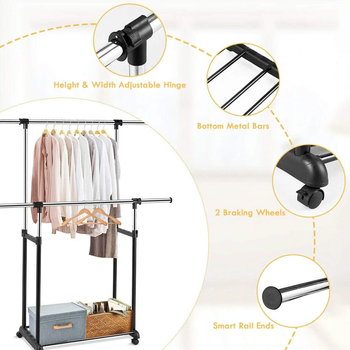 Leostar Double Garment Rack with Extendable Pipes CD-1265 132*42*92 CM - Image 4