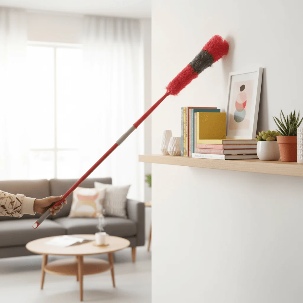 Liao Microfiber Duster with Long Handle 117cm Red & Grey - Image 3