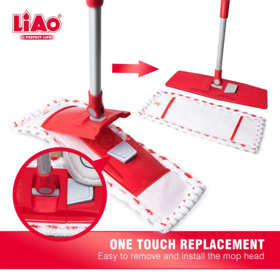 Liao Microfiber Flat Floor Mop with Sturdy Handle 84cm Red & Grey