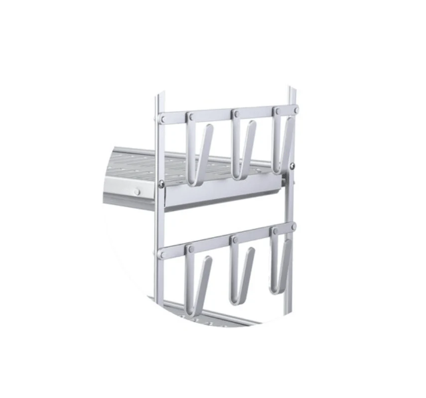 Life Smile Aluminium 2 Tier Dish Rack with Anti-Slip Rubber Fleet Designed to Maximize the Kitchen Storage 49.7cmX25cmX37.7cm-silver - Image 8