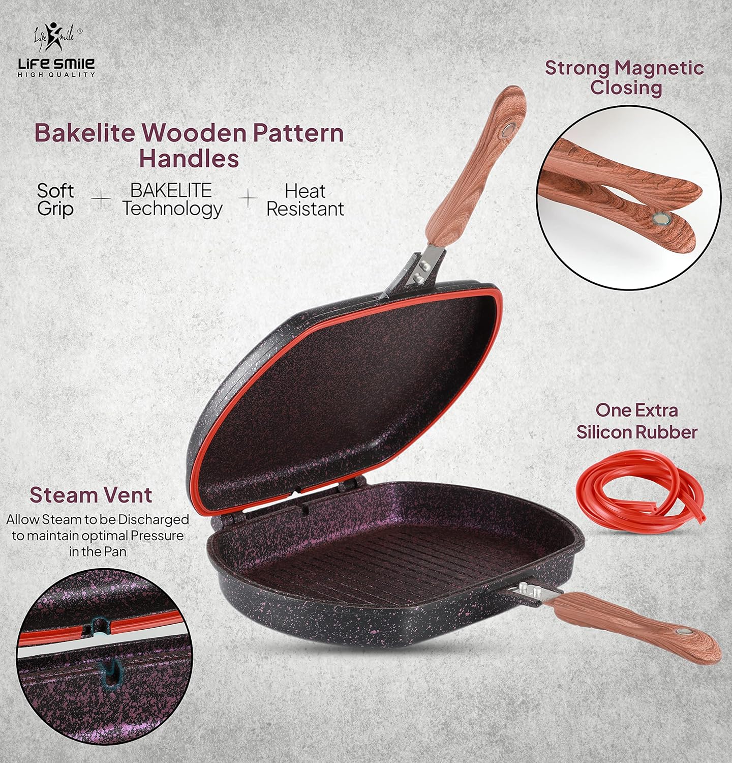 LIFE SMILE Granite Coating Double Grill Pan 32cm, Scrach Proof - Image 3