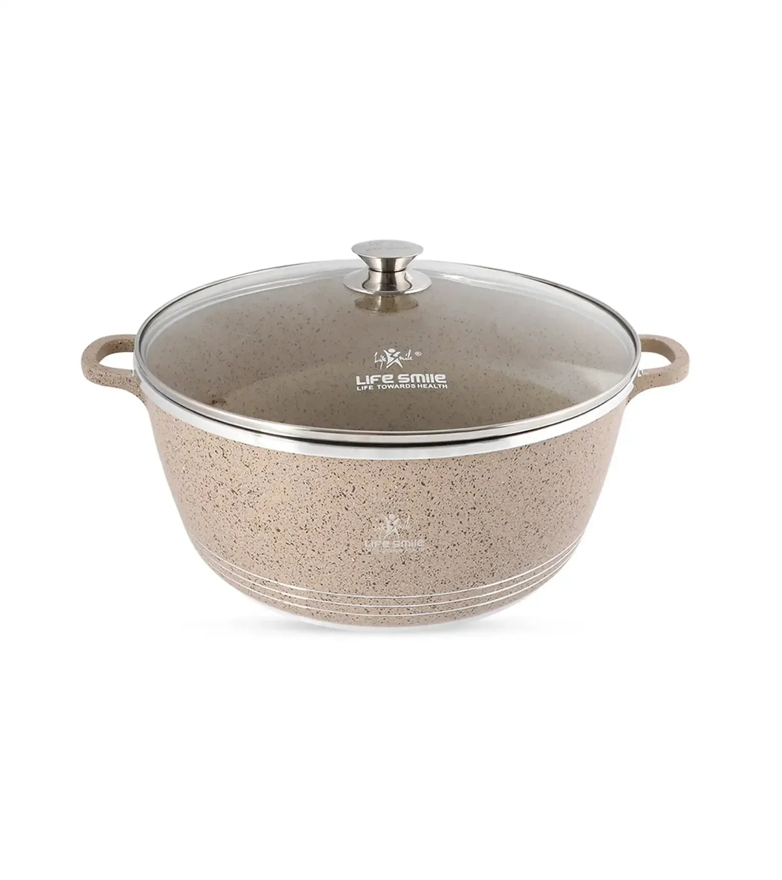 Life Smile 36cm Oven-Safe Granite Coating Cooking Pot with Glass Lid Beige/Black/Gray