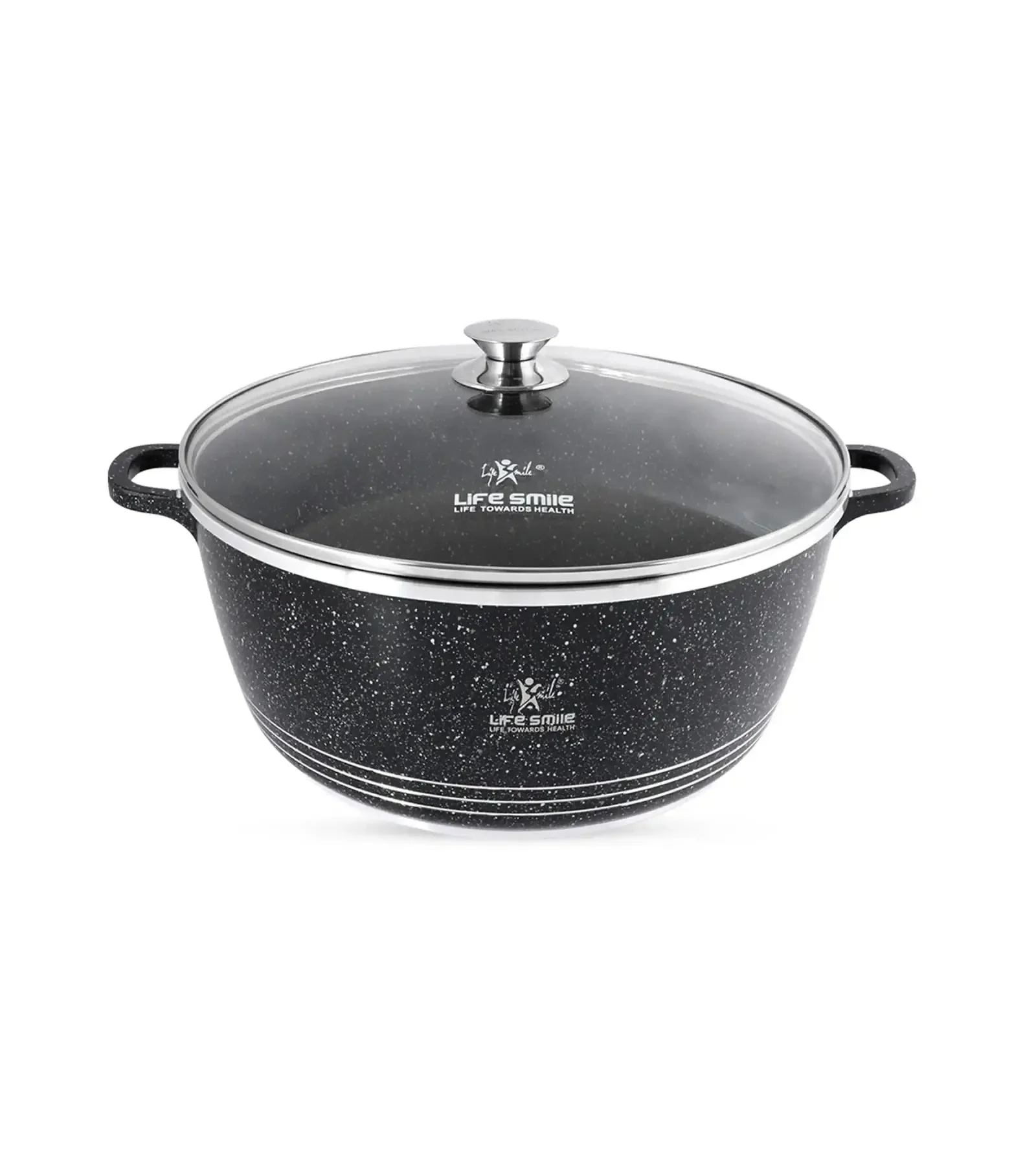 Life Smile 36cm Oven-Safe Granite Coating Cooking Pot with Glass Lid Beige/Black/Gray - Image 2