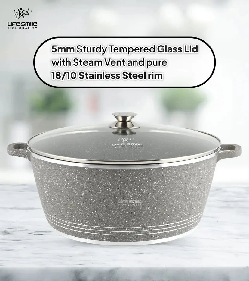 Life Smile 36cm Oven-Safe Granite Coating Cooking Pot with Glass Lid Beige/Black/Gray - Image 8
