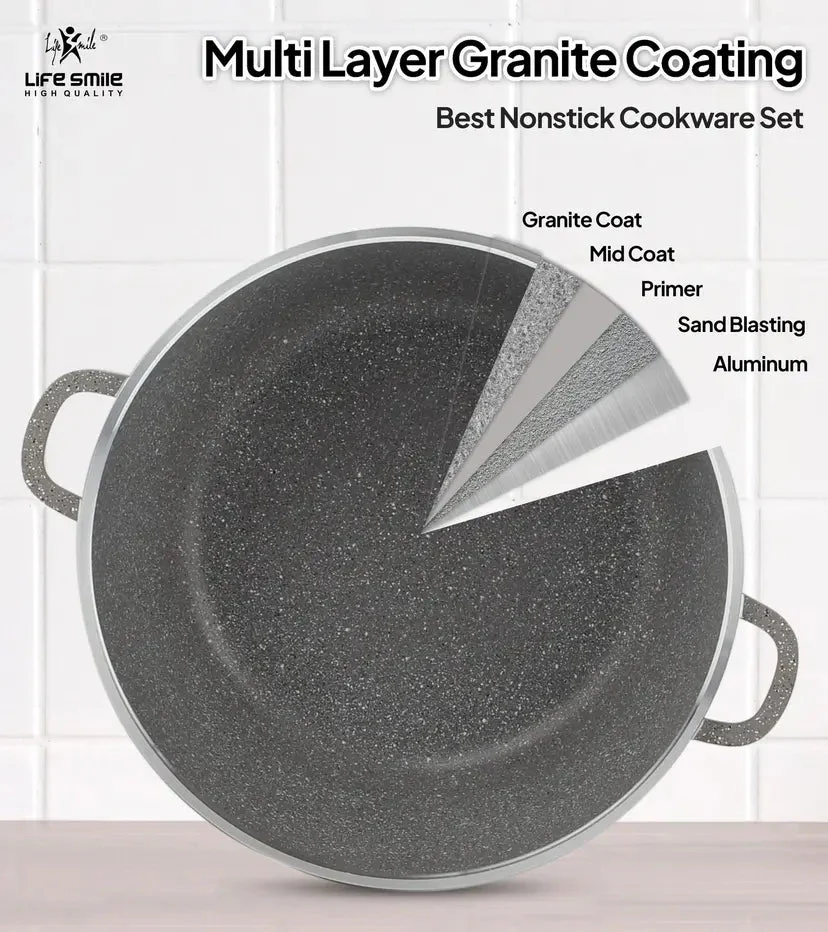 Life Smile 36cm Oven-Safe Granite Coating Cooking Pot with Glass Lid Beige/Black/Gray - Image 9