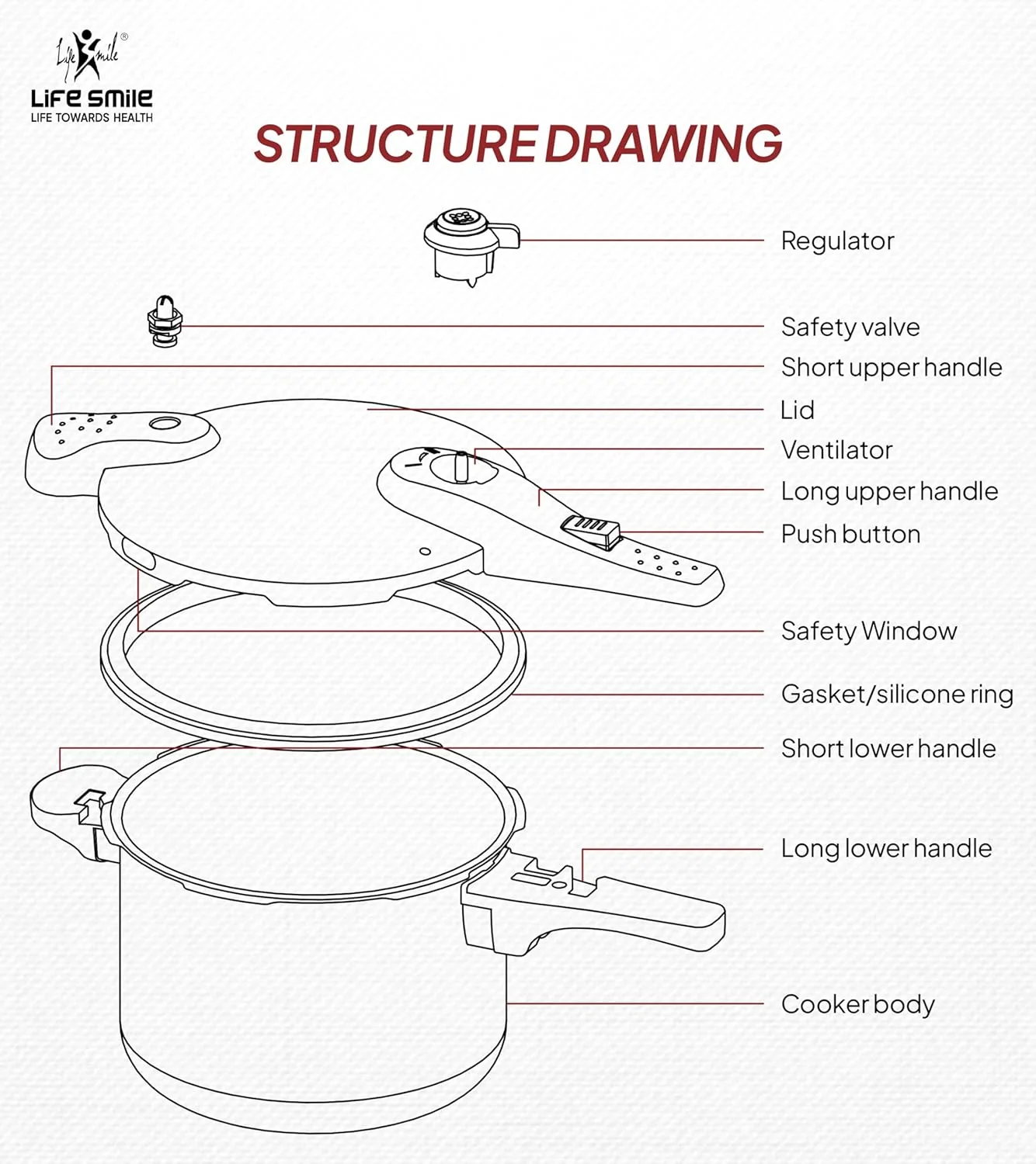 Life Smile 10L Pressure Cooker – 18/10 Stainless Steel, Push Button Lock System, Induction Compatible, Heat-Resistant Handles, Silver - Image 4