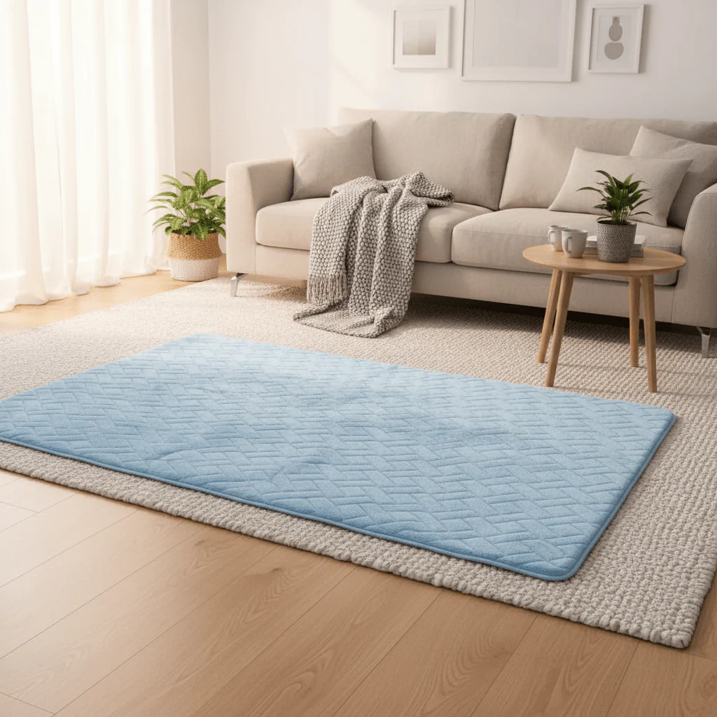 Soft Quilted Floor Mat | Light Blue | 100×150 cm | Anti-Slip Comfort Rug for Living Room, Bedroom & Bathroom - Image 2