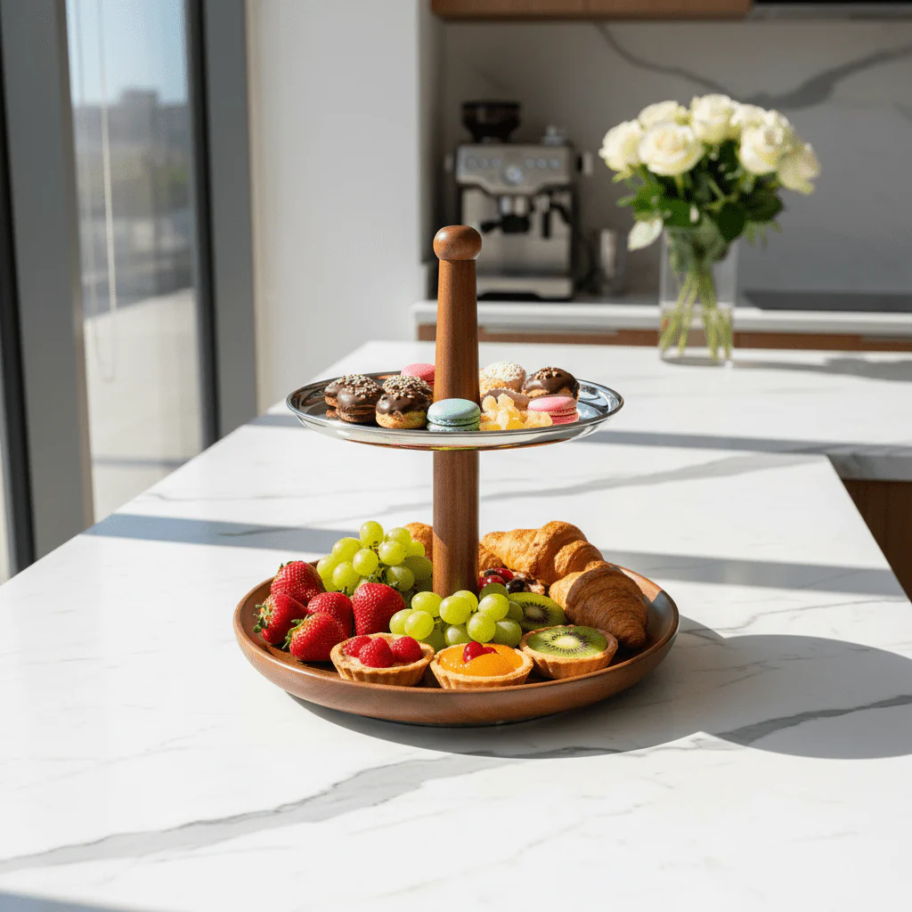 Luhpar 2-Tier Wooden & Stainless Steel Candy Tray - 35×30cm - Image 4
