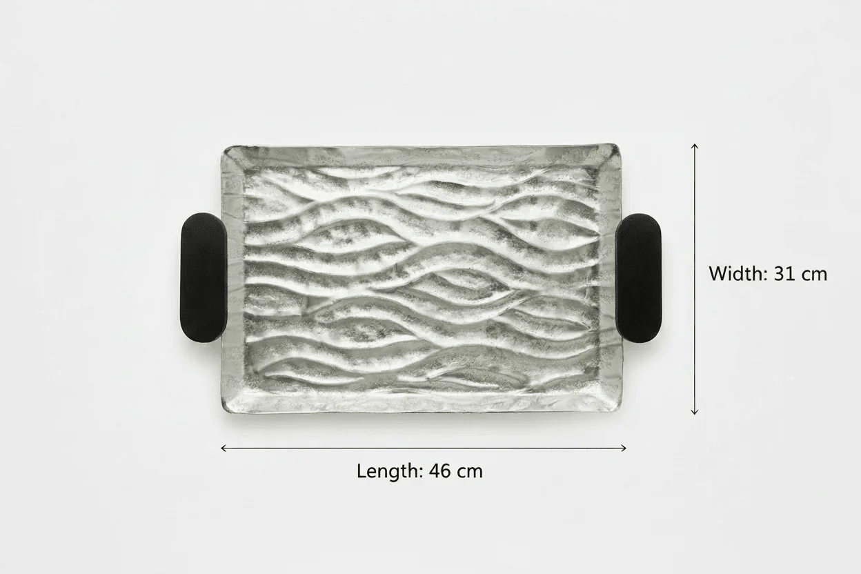 Luhpar Wave Textured Aluminium Rectangular Tray with Black Wooden Handles - 46 × 31 cm - 74893-B - Image 5
