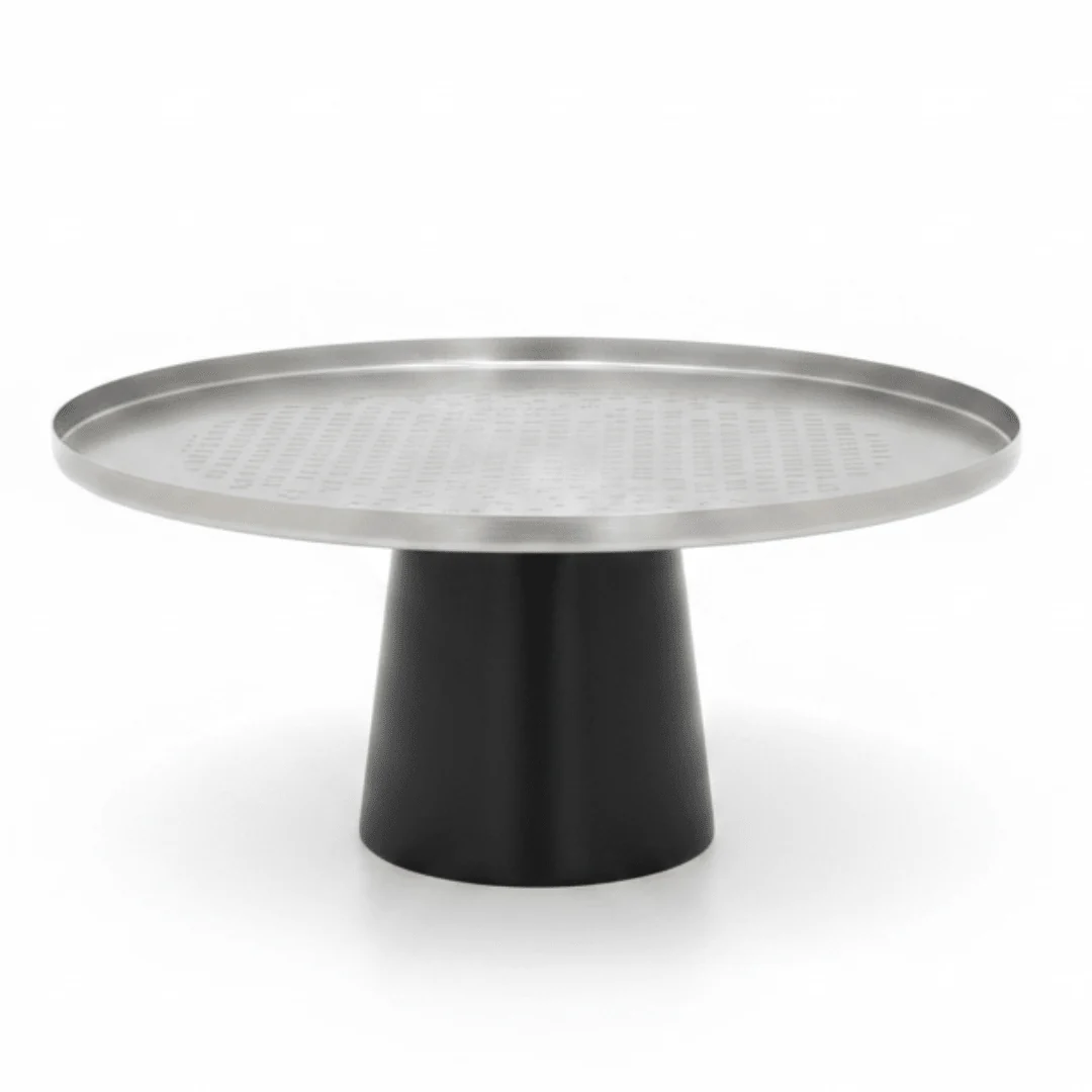 Luhpar Black Wooden Footed Brushed Silver Stainless Steel Cake Stand - 11×21 cm