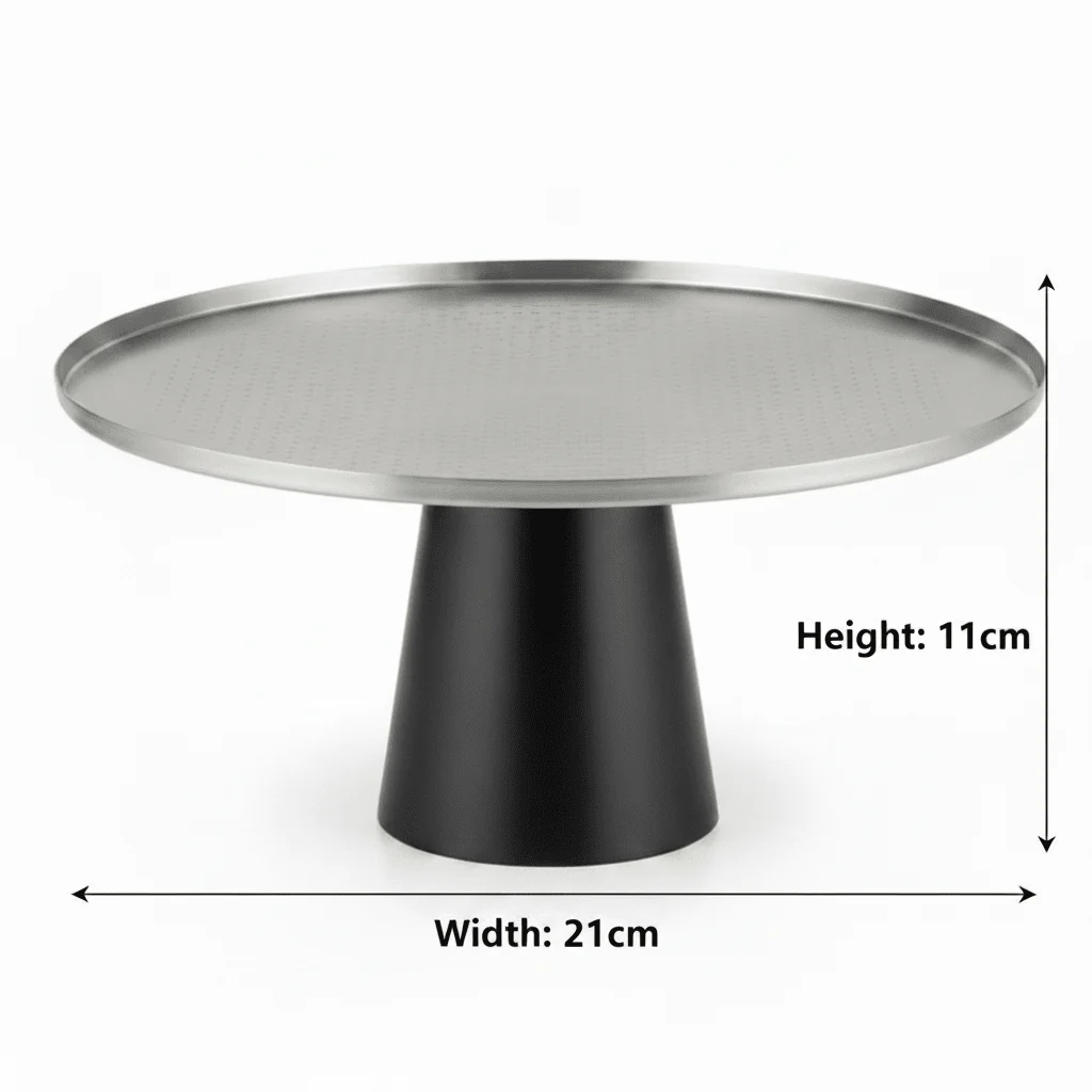 Luhpar Black Wooden Footed Brushed Silver Stainless Steel Cake Stand - 11×21 cm - Image 5