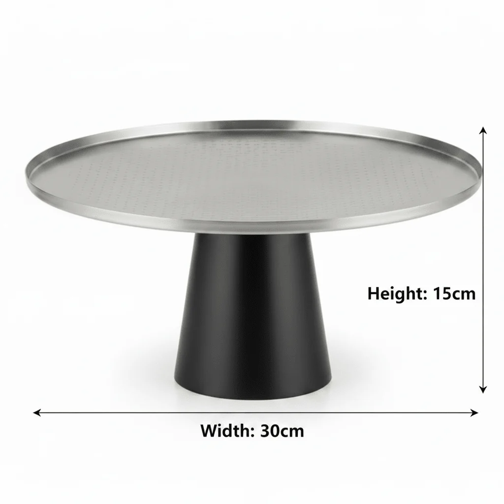 Luhpar Black Wooden Footed Brushed Silver Stainless Steel Cake Stand - 15×30 cm - Image 5