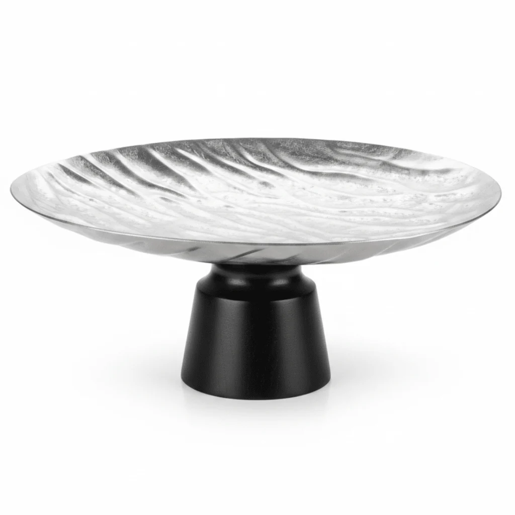 Luhpar Black Wooden Footed Wave Textured Aluminum Candy Tray - 13×30 cm