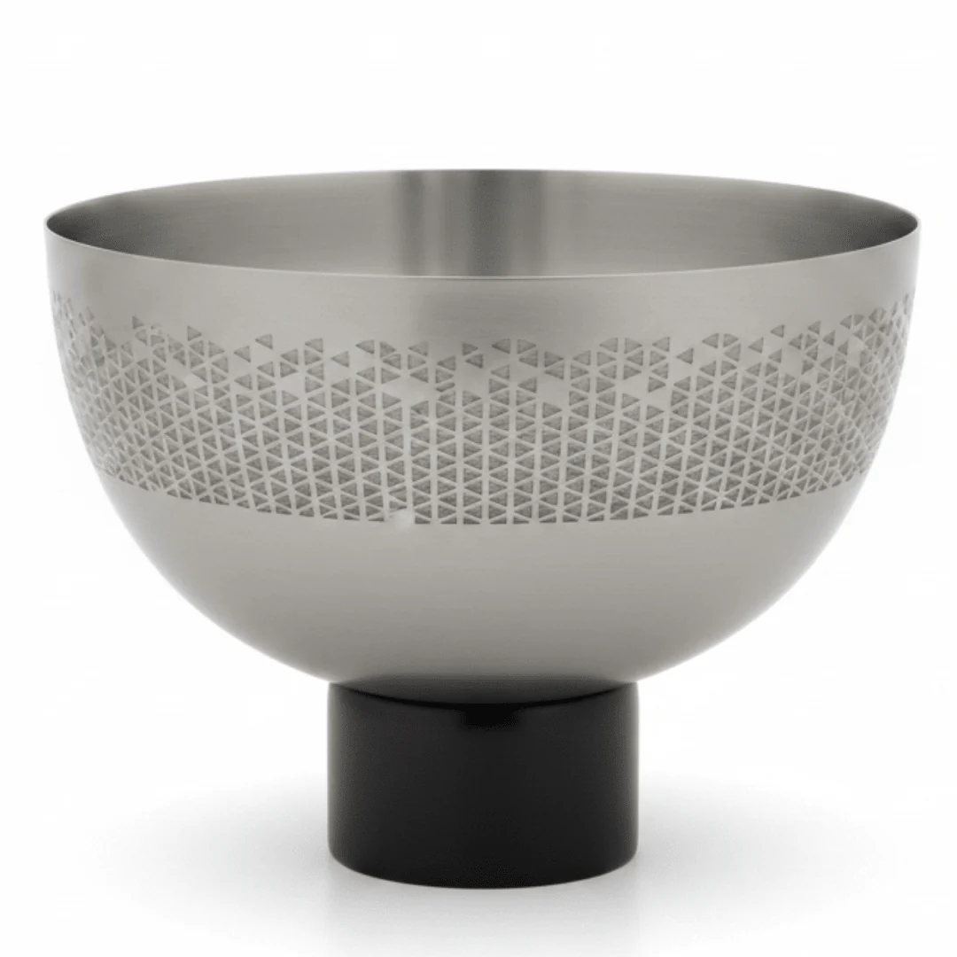 Luhpar Brushed Silver Stainless Steel Candy Bowl with Black Wooden Base - 18×23cm