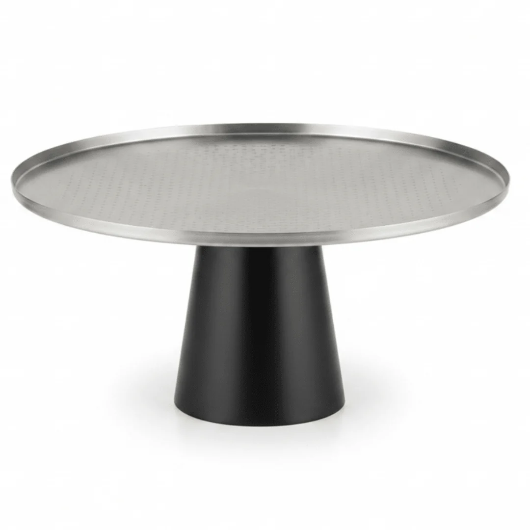 Luhpar Black Wooden Footed Brushed Silver Stainless Steel Cake Stand - 13×27 cm