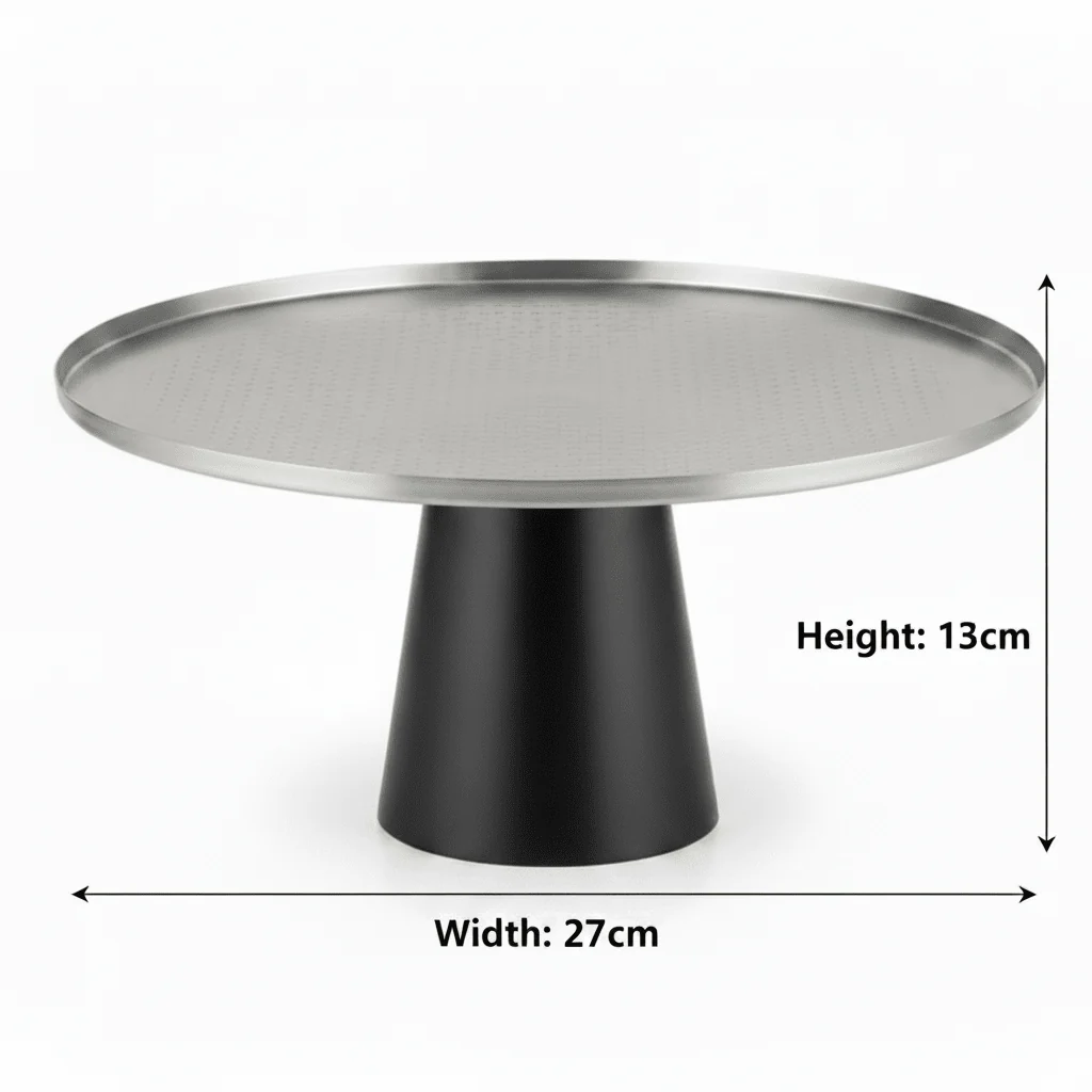 Luhpar Black Wooden Footed Brushed Silver Stainless Steel Cake Stand - 13×27 cm - Image 5
