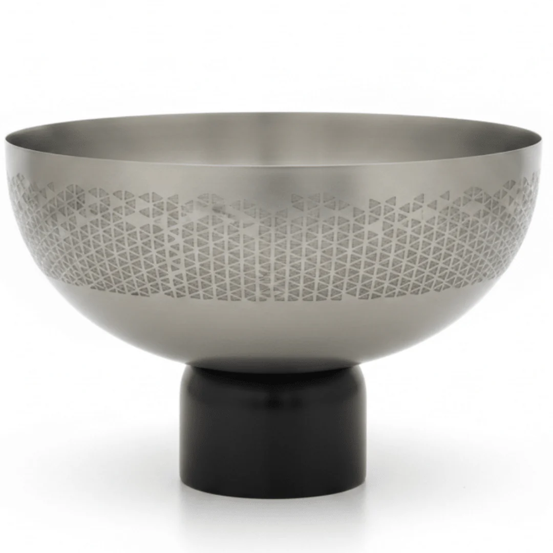 Luhpar Brushed Silver Stainless Steel Candy Bowl with Black Wooden Base - 18×26cm