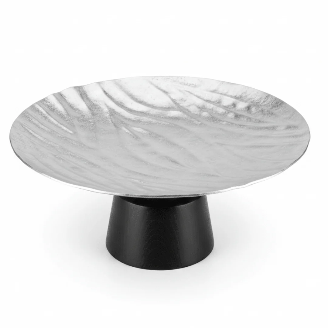 Luhpar Black Wooden Footed Wave Textured Aluminum Candy Tray - 12×25 cm