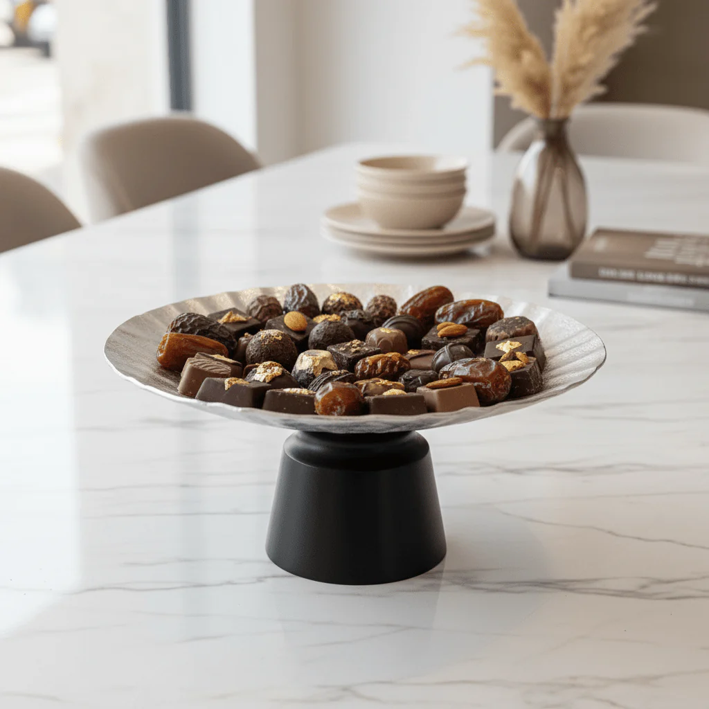 Luhpar Black Wooden Footed Wave Textured Aluminum Candy Tray - 12×25 cm - Image 2