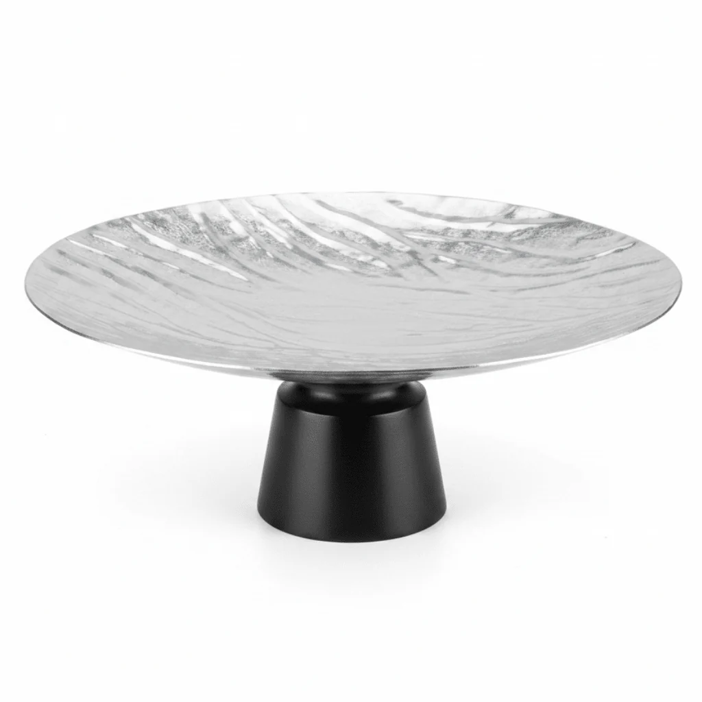 Luhpar Black Wooden Footed Wave Textured Aluminum Candy Tray - 13×33 cm