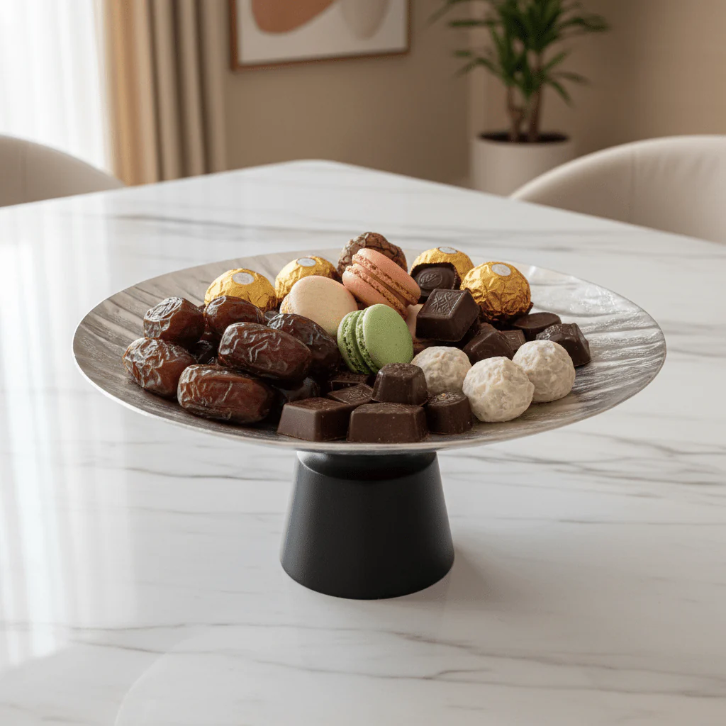 Luhpar Black Wooden Footed Wave Textured Aluminum Candy Tray - 13×33 cm - Image 2